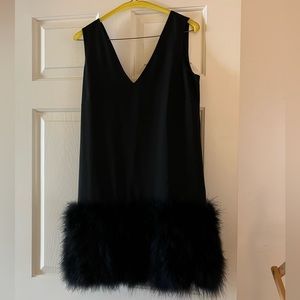 BCBG Maxazria black low v neck feather shift dress